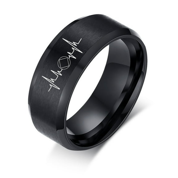 Inspiration Ring Gift for Sobriety, NA Sober Symbol Heartbeat Recovering Statement Anniversary Band for Men Women, Soberness Recovery Ring, Size 6