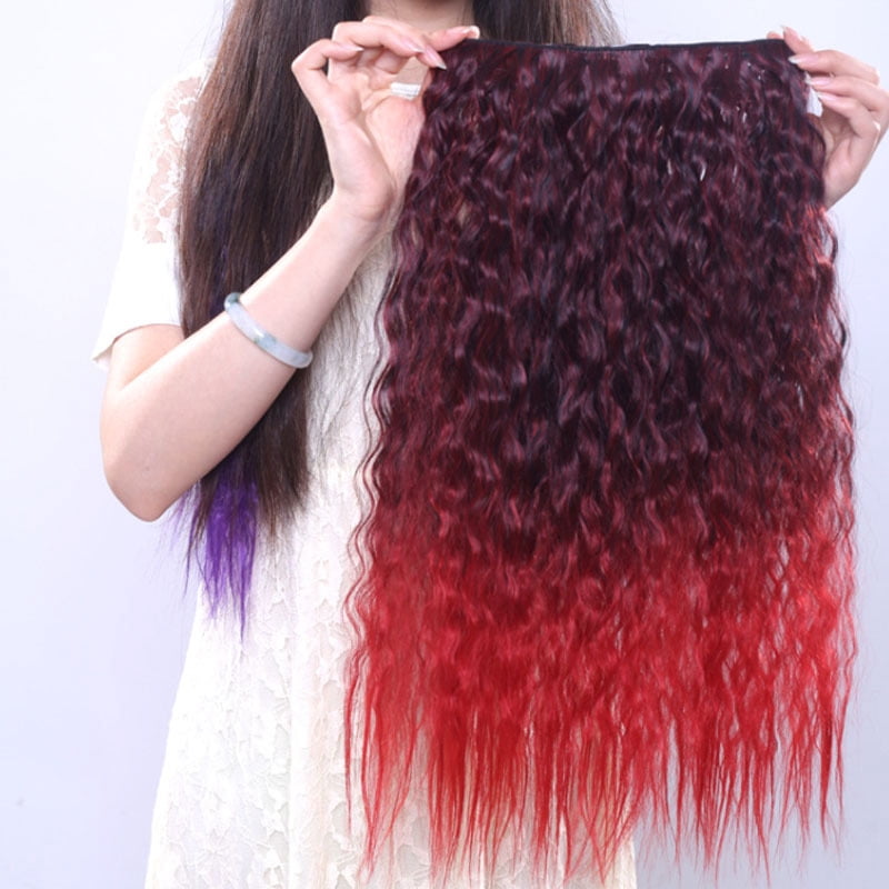 Jeedou Kinky Curly Synthetic Hair Clip in One Piece Hair Extensions for Women Blue Gradual Color Cosplay Props Hairpieces
