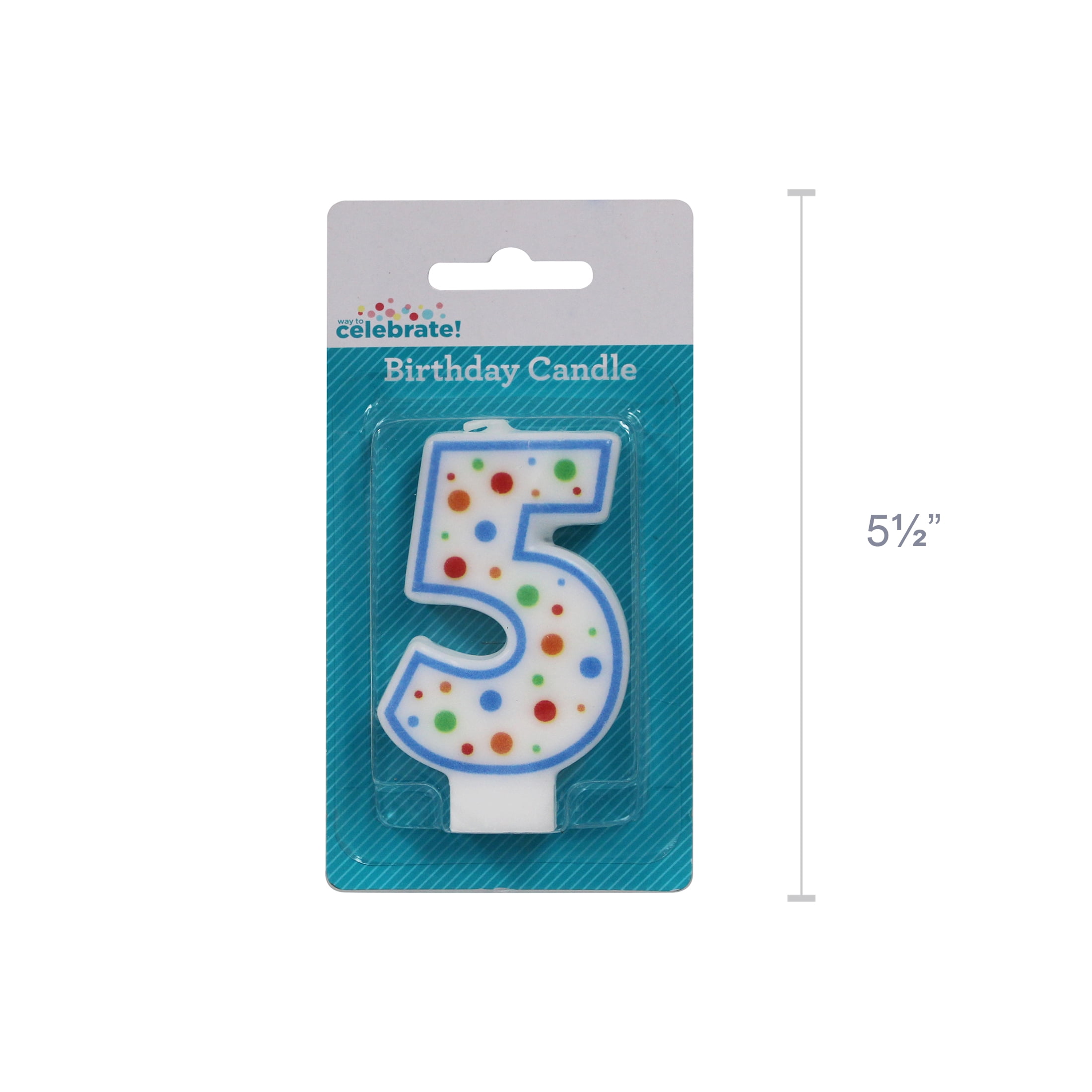 Way to Celebrate! Assorted Colors Birthday Candle, Number 5
