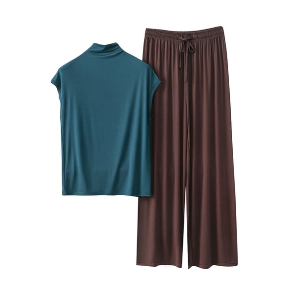 yillto Womens Lounge Sets Mock Neck Short Sleeve Shirts Top and Long Pants Sleepwear Soft Comfy 2 Piece