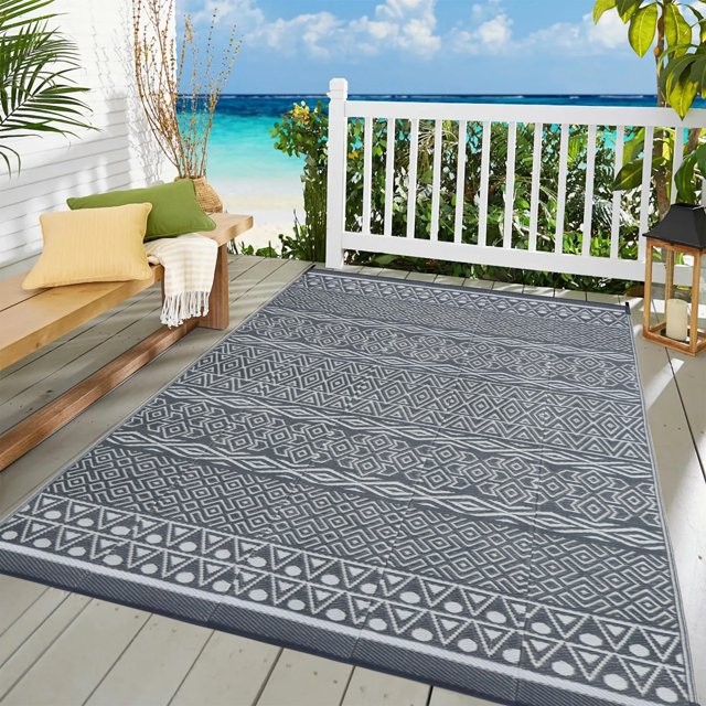 Alfombra de exterior SAND MINE, reversible, gris y blanco, 180 x 270 cm