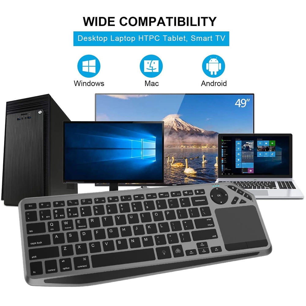 JOMAA 2 IN 1 TV Compact Keyboard with Mouse Function, 2.4Ghz and Bluetooth, Rechargeable, Support 3 Device for Smart TV, Tablet, Laptop etc,