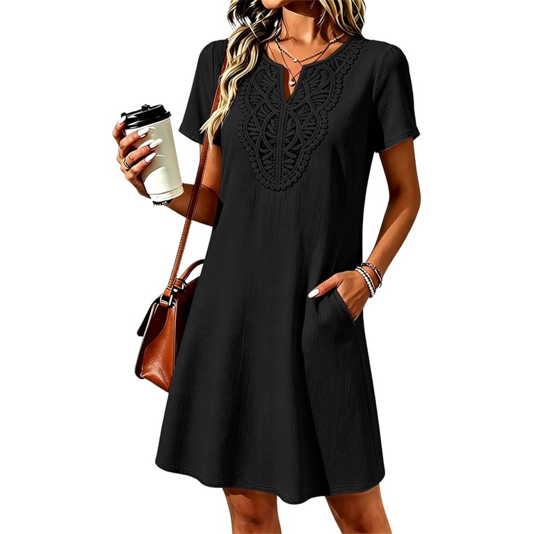 midi black gauze dress pockets Ocean+Main | Black Gauze Dress with Pockets