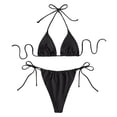 thumbnail image 4 of DHFJKG Bikini Sets For Women Solid Color 2 Piece Swimsuits Halter Tie Side Triangle Bathing Suit With Thong Bottoms Versatile Beachwear, 4 of 4