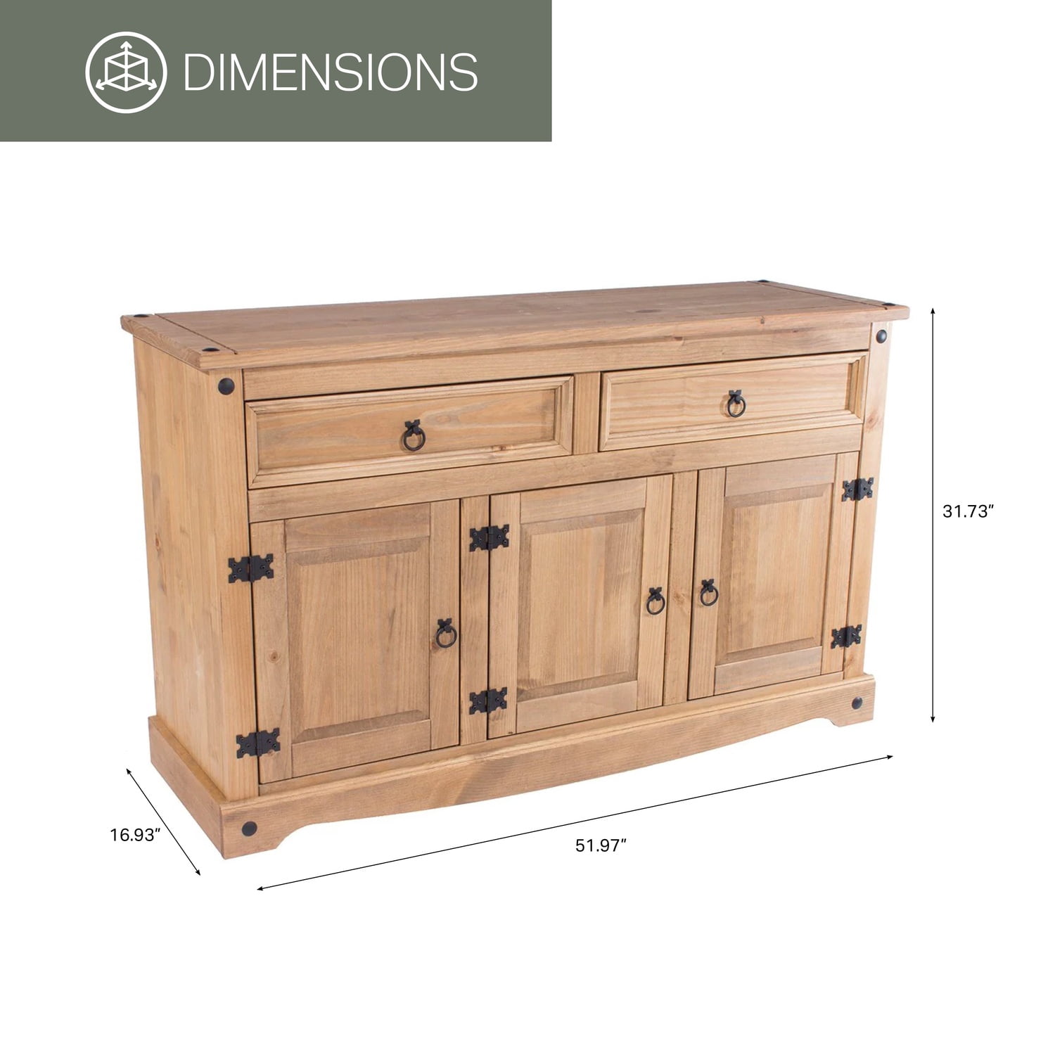 OS Home and Office Furniture Cottage Series Wood Buffet Sideboard in Brown