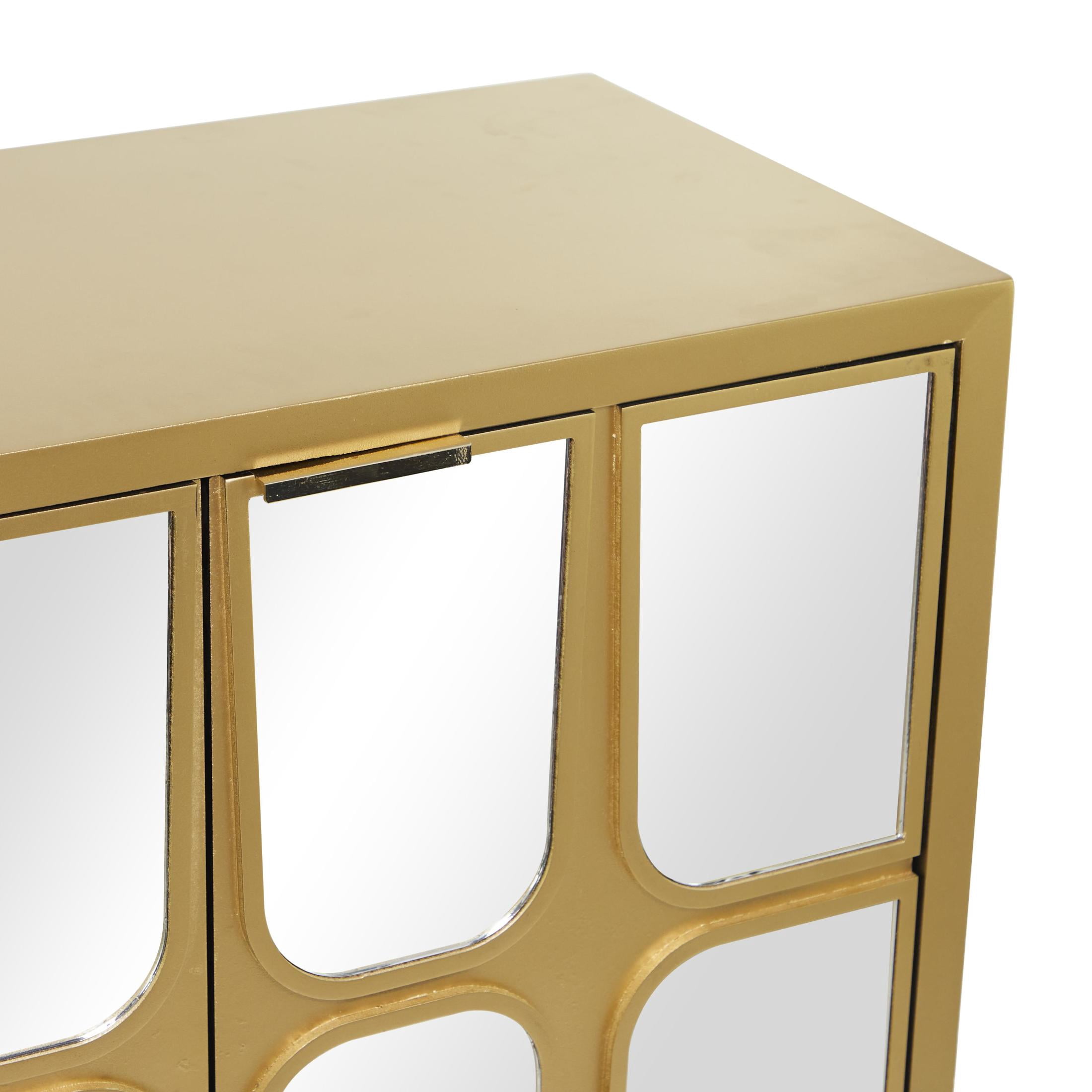DecMode 48" x 32" Gold Wooden 3 Door Cabinet with Mirrored Front, 1-Piece