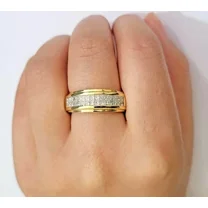 2 CT Princess Cut White Men's Wedding Band Ring 14K Yellow Gold Plated Moissanite