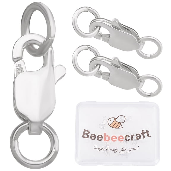 1box 6 set 925 Sterling Silver Lobster Claw Clasps with Jump Rings Rectangle Silver 12mm Hole: 2.5mm