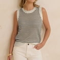 thumbnail image 4 of Women's Striped Knit Sweater Vest Crew Neck Sleeveless Side Split Loose Fit Casual Layering Spring Fall Office Daily Tops 2026, XL, 4 of 6