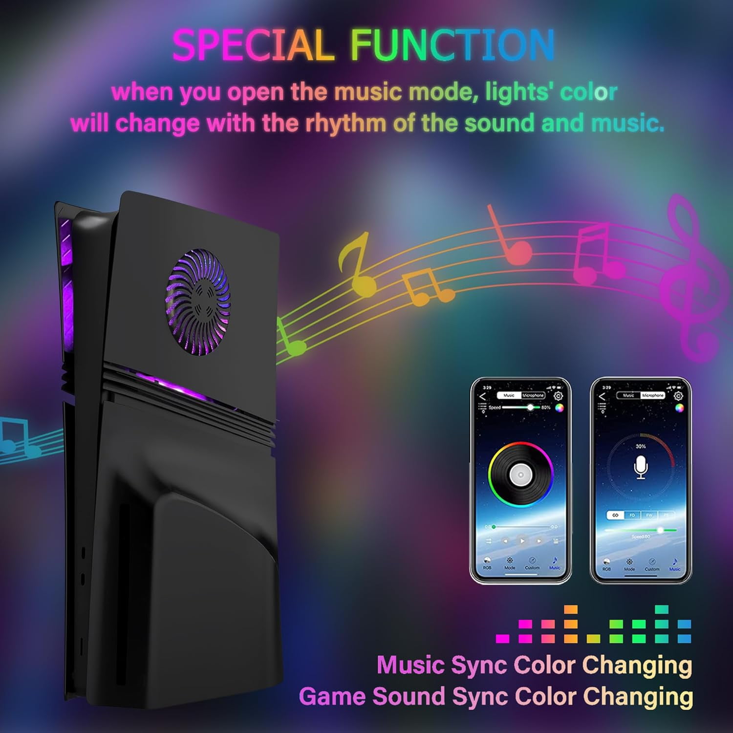 Faceplate for PS5 Pro Disc Edition with RGB Light Strip and Dust Filter with Cooling Vents Uberwith 400+ Effects LED Light Ring Console Face Plate Cover DIY Decoration Kit Accessories Black