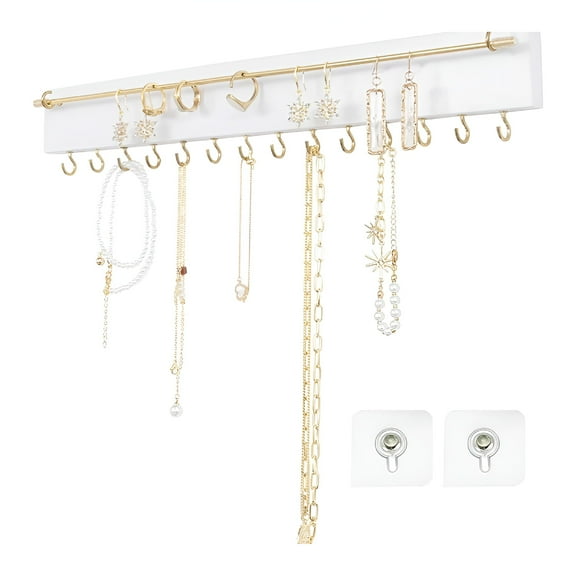 LAMIRO Wall Mounted Jewelry Organizer Wooden Necklace Holder Hanging Jewelry Storage Organizer for Earrings Bracelets Room Decor