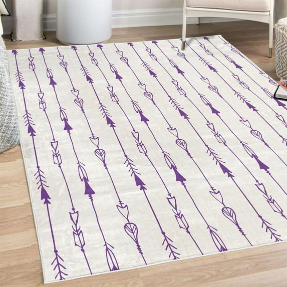 Arrow Decorative Rug, Hand Drawn Repetitive Sticks Pattern Vintage Tribal Illustration Art Print, Quality Carpet for Bedroom Dorm and Living Room, 6 Sizes, Dark Purple, by Ambesonne