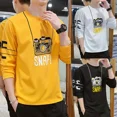 thumbnail image 2 of Camiseta de manga larga para hombre, estilo coreano, primavera y otoño, campus, simple, suave, silueta, cuello redondo fino, estampado, top de moda, 2 of 4
