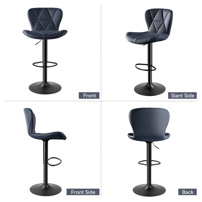 Daluvenix Modern Bar Stools Set of 3, Adjustable Swivel Counter Height Bar Chairs with Back, Faux Leather Upholstered for Kitchen Island, Dark Blue