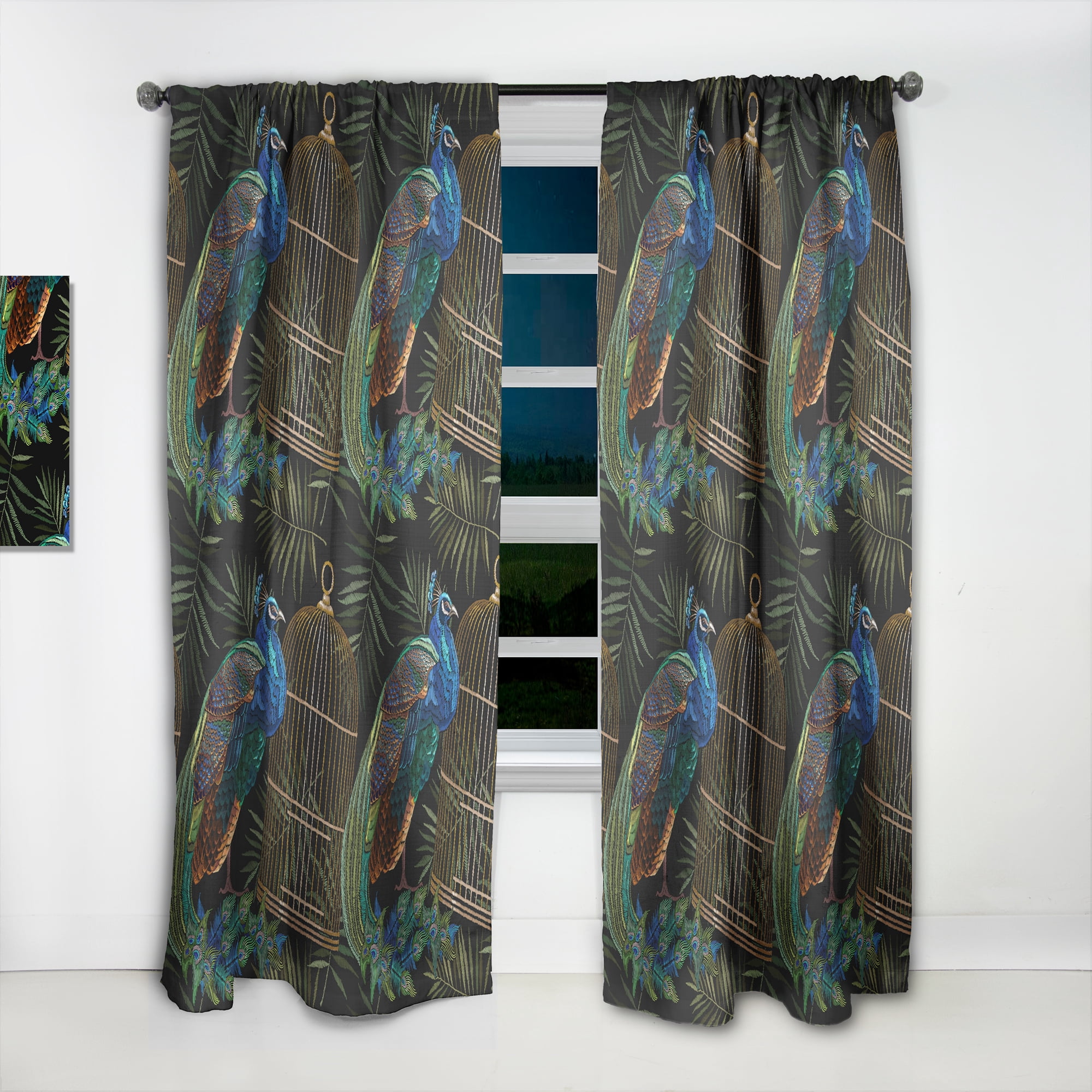 Designart 'Birds Cage and Tails Of Peacocks' Farmhouse Curtain Panel