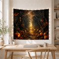 thumbnail image 4 of Jack O Lanterns Along a Webbed Shadowy Forest Path, Eerie Gothic for Dark Art Lovers, Spider Web Decor, Halloween Gift, Tapestry Wall Hanging for Bedroom and Den, 4 of 6