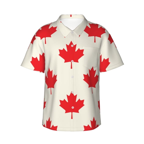 Xecao Happy Canada Day print Hawaiian shirt - a stylish short-sleeve button-down for men, perfect for casual beach and tropical outings.