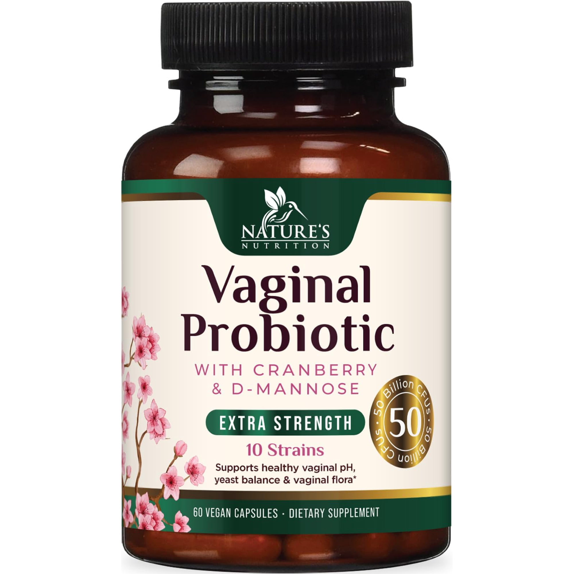 Vaginal Probiotics for Women - 50 Billion CFU per Capsule - Targeted Lactobacillus Blend with Prebiotics, Cranberry, D-Mannose - For pH Balance, Feminine Flora, Odor, & Urinary Support - 60 Capsules