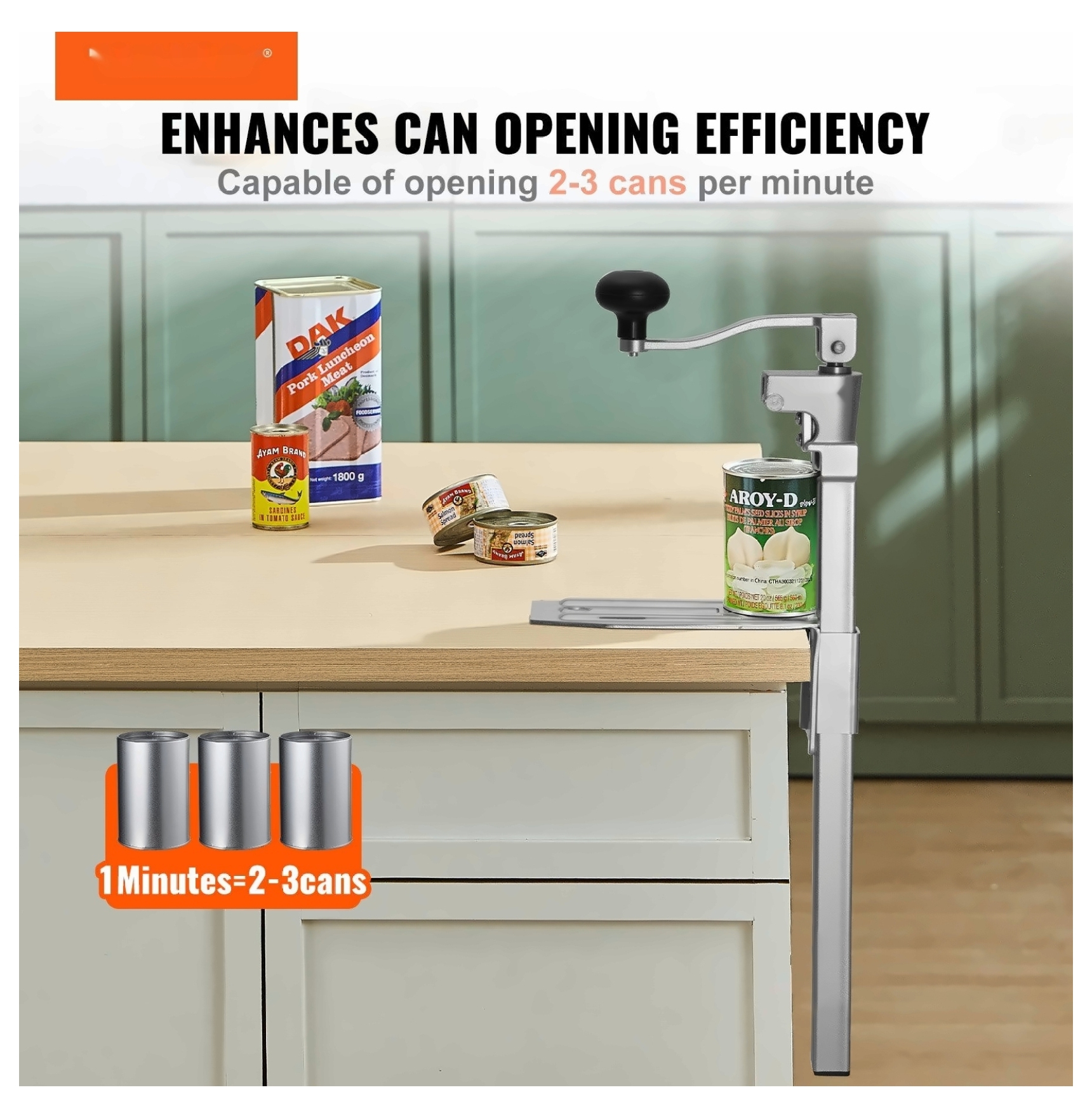 Commercial Can Opener, Heavy Duty Manual Can Opener for Large Cans - Up to 15.75", Restaurant Grade Tabletop Can Opener with Adjustable Height, Stainless Steel Blades