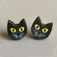 thumbnail image 4 of Halloween Horror Black Cat Ghost Pumpkin Skull Wooden Stud Earrings for Women, 4 of 8