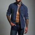 thumbnail image 1 of pstuiky camisa de manga larga para hombre, Camiseta lisa de manga larga con cuello vuelto para hombre, informal, elegante, cómoda, con bolsillos y botones, con capucha camisetas de hombre m, 1 of 6
