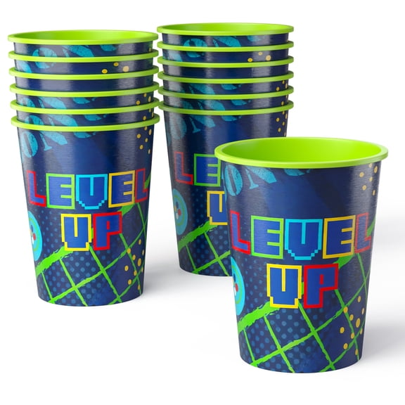 Level Up Gamer Favor Cups 12 Pack - Disposable Plastic Party Cups for Kids & Gaming Events