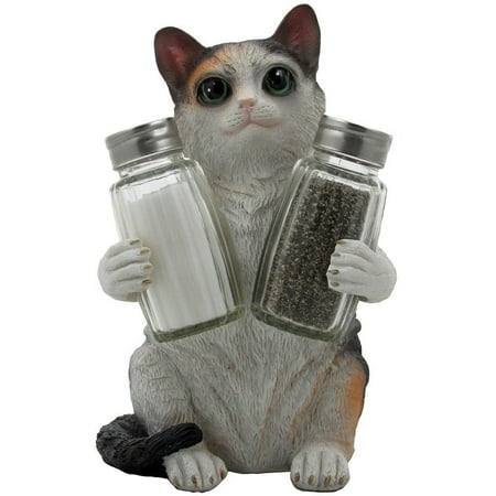 Playful Calico Kitty Cat Gl Salt And Pepper Shaker Set With Playful Calico Kitty Cat Gl Salt And Pepper Shaker Set With Decorative Holder Sculpture In Kitten