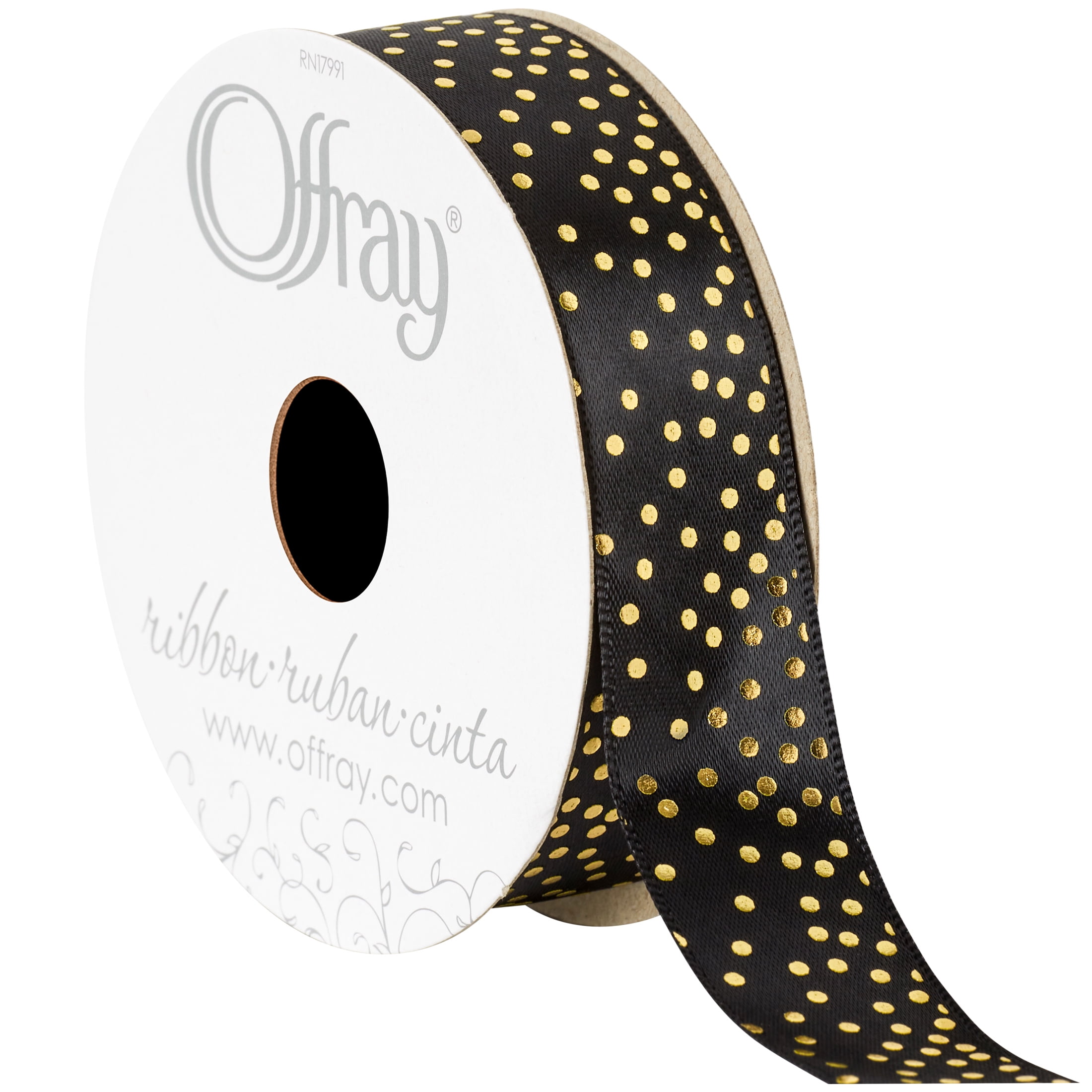 Offray Ribbon, Black 7/8 inch Gold Dot Satin Ribbon for Offray Ribbon, Black 7/8 inch Gold Dot Satin Ribbon for