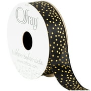 Offray Ribbon, Black 7/8 inch Gold Dot Satin Ribbon for Sewing, Crafts, and Gifting, 9 feet, 1 Each