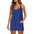 thumbnail image 2 of Athletic Dress Womens Sresses Summer Sleeveless Spaghetti Straps Simple Solid Color dress with shorts underneath womens athletic dress Summer Dresses 01-Blue M, 2 of 5