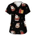 thumbnail image 2 of Garbnen Scrub Tops for Women Merry Christmas Fitted Scrub Tops Women Stretchy Short Sleeve V Neck Santa Claus Print Nurses Working Uniforms with Pockets, 2 of 6