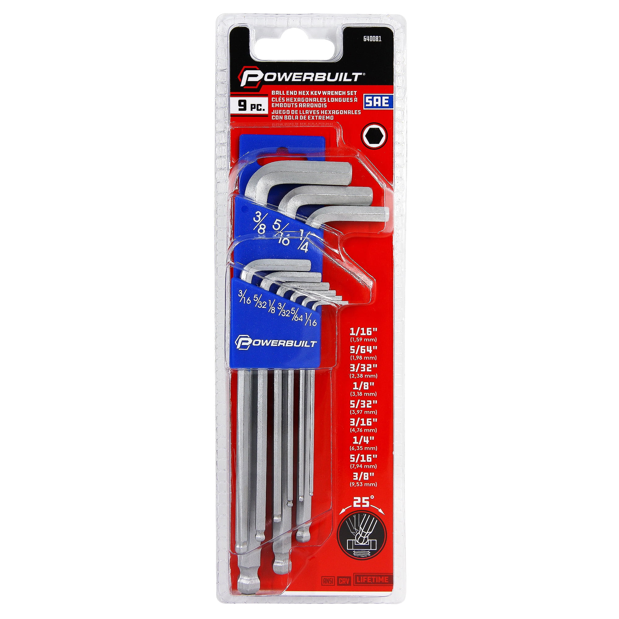 Powerbuilt 9 Piece SAE Long Arm Hex Key Wrench Set - 640081
