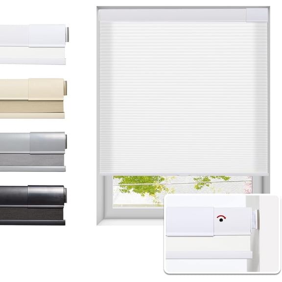 No Drill Cellular Shades for Indoor Windows, Thermal Insulating & Noise Reducing Honeycomb Blinds, Cordless Free Stop Blinds Light Filtering, White, 18" W x 64" H