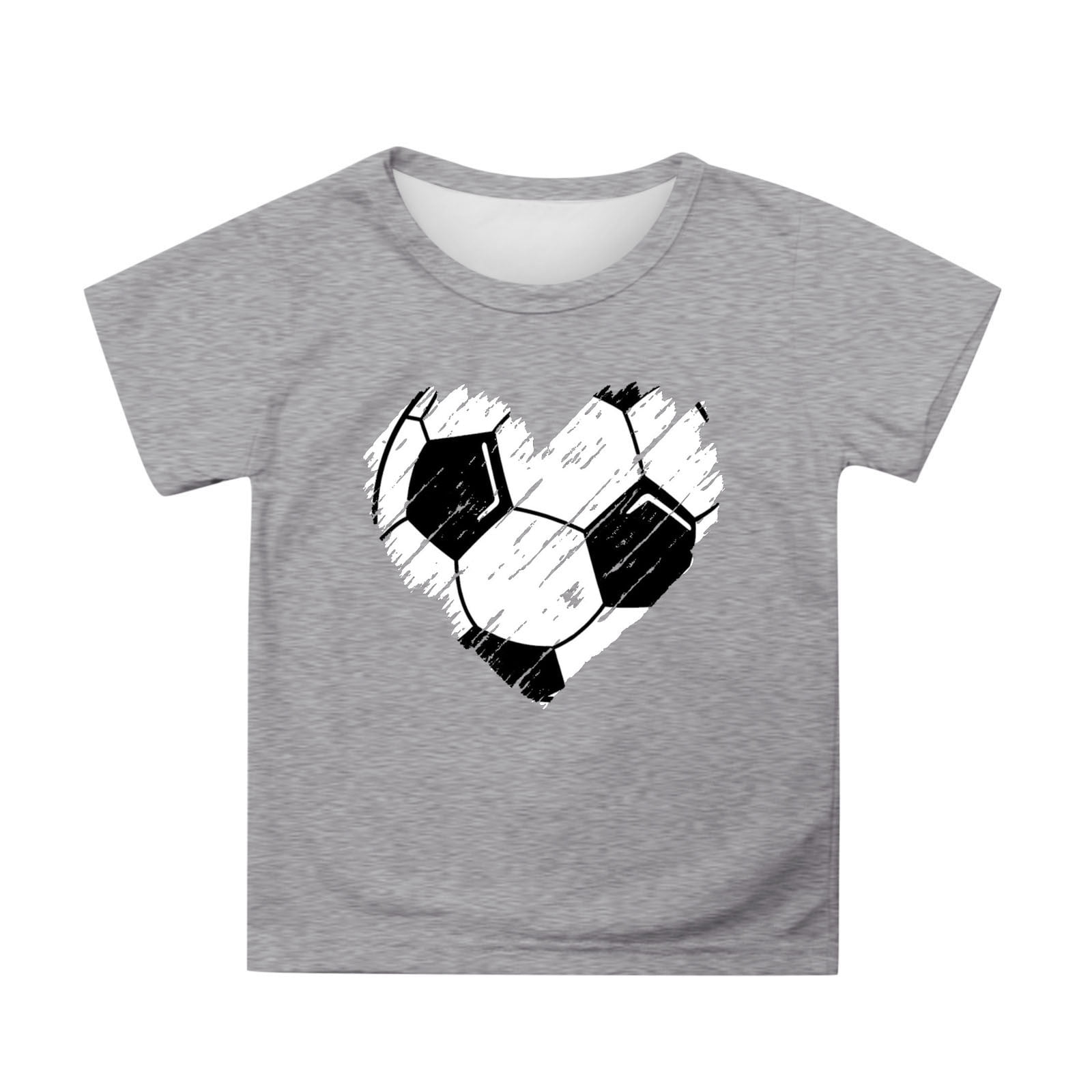 FINALGANG Boys Girls Kids Short Sleeve TShirts Soccer Heart Graphic Print Crewneck Relaxed Fit Casual Tees For Summer Daily Wear Gray 6-7 Years
