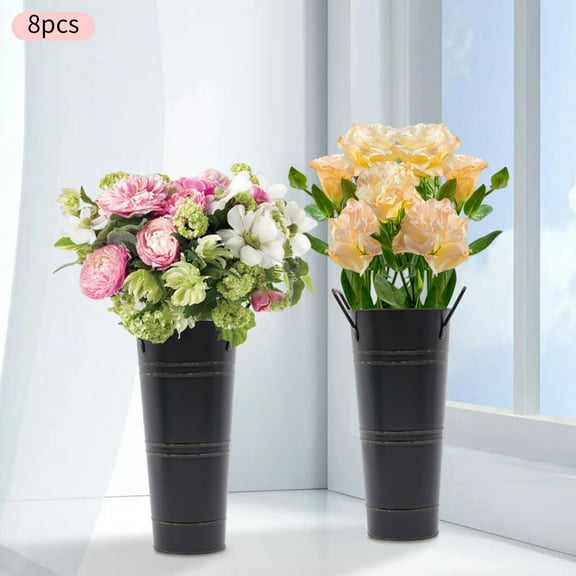 Cylindrical Flower Vases for Bouquet, Black 8PCS Metal Vases, Flower Bucket Vases DIY 8*Flower Bucket Vases