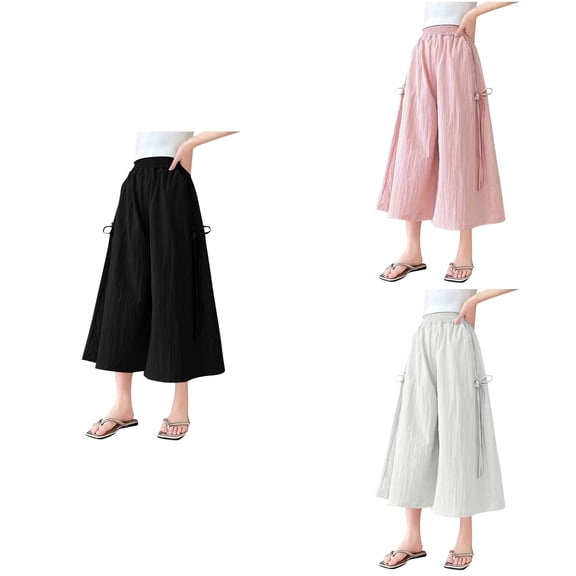 Antinious Toddler Girls Ice Silk Bow Sports Side Pocket Loose Elastic Capris