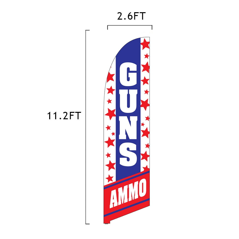Vispronet Premium Guns & Ammo Feather Flag, 13ft Flag, Flagpole Kit with Ground Stake, Pole Sleeve Bag