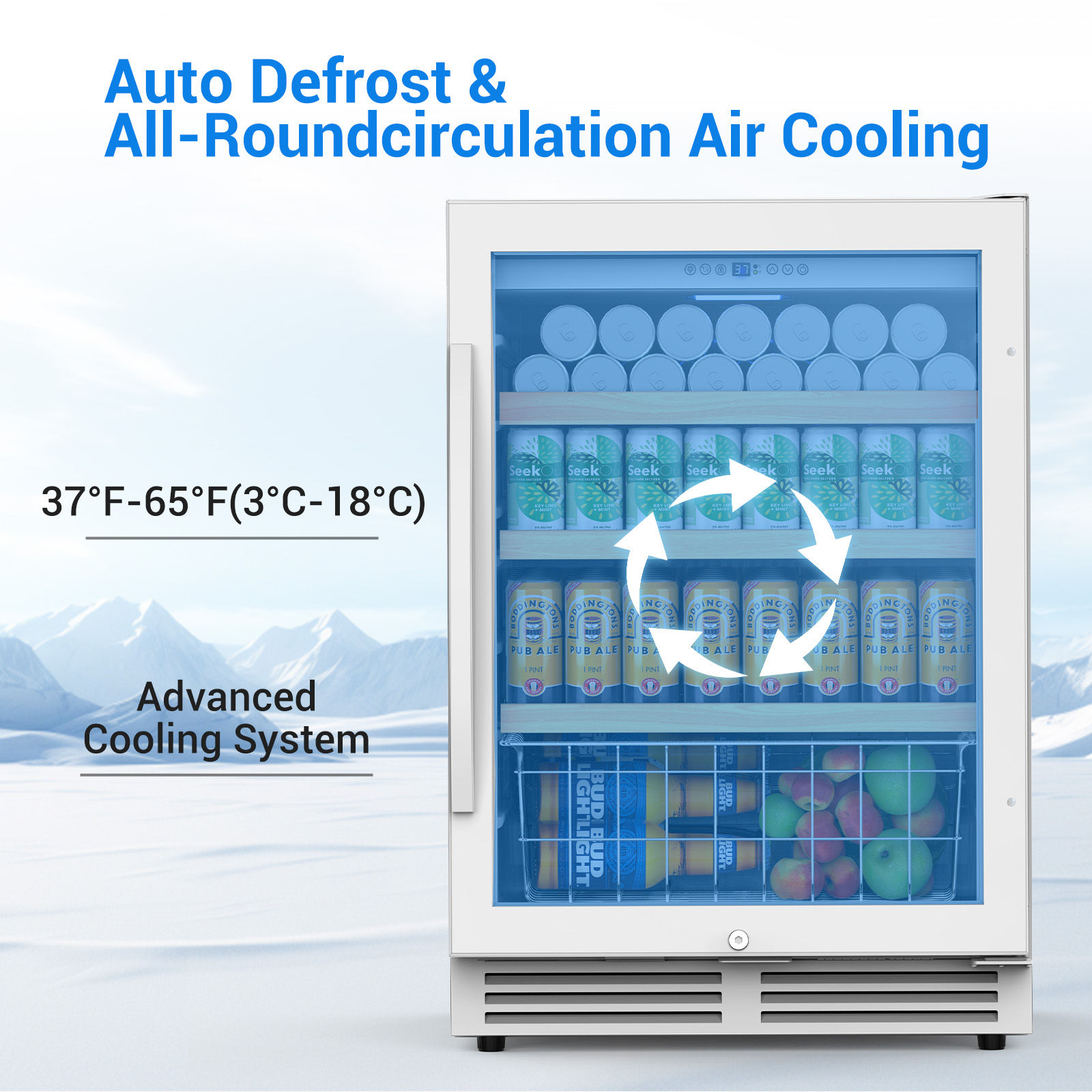 TITTLA 24 inch Beverage Refrigerator,180 Cans Under Counter Beverage Cooler with Glass Door for Kitchen Bar Office,White