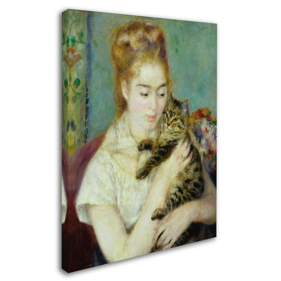Trademark Fine Art Pierre Renoir Woman With a Cat 1875 Canvas Wall Art - 14x19