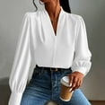 thumbnail image 5 of Delliss Women's Soft Satin Silk Shirt Pleated Long Sleeve Work Top White L, 5 of 7