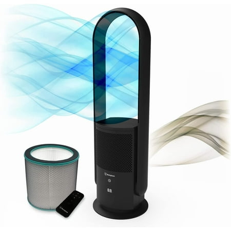 

Westinghouse Bladeless Fan and Air Purifier in one True HEPA and UV Sterilization filters and removes 99.97% of Smoke Dust Pollen and Dander Oscillating 32” Tower Fan with Remote Control (Black)