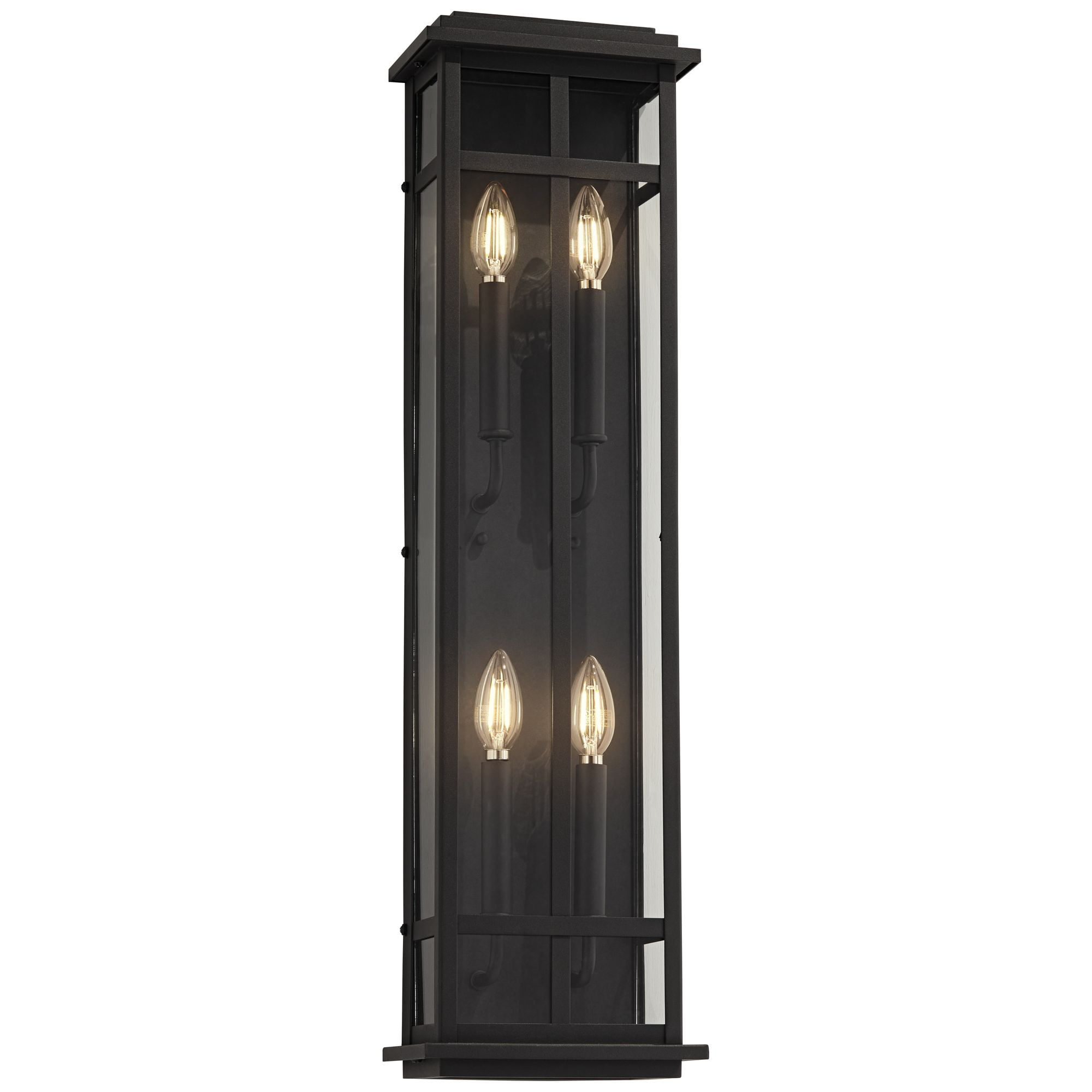 Possini Euro Design Metrix 30" High Farmhouse Rustic Rectangular Outdoor Wall Light Fixture Mount Porch 4-Light Black Glass Shade