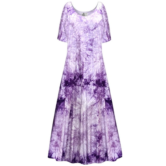 Plus size 8x Womens Dress Purple Tie-Dye Print Short Sleeve Princess Cut