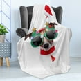 thumbnail image 4 of Christmas Soft Flannel Fleece Throw Blanket, Funny Puppy Jack Russel Dog Hilarious Sunglasses Santa and Bell, Cozy Plush for Indoor and Outdoor Use, 60" x 80", Multicolor, by Ambesonne, 4 of 5