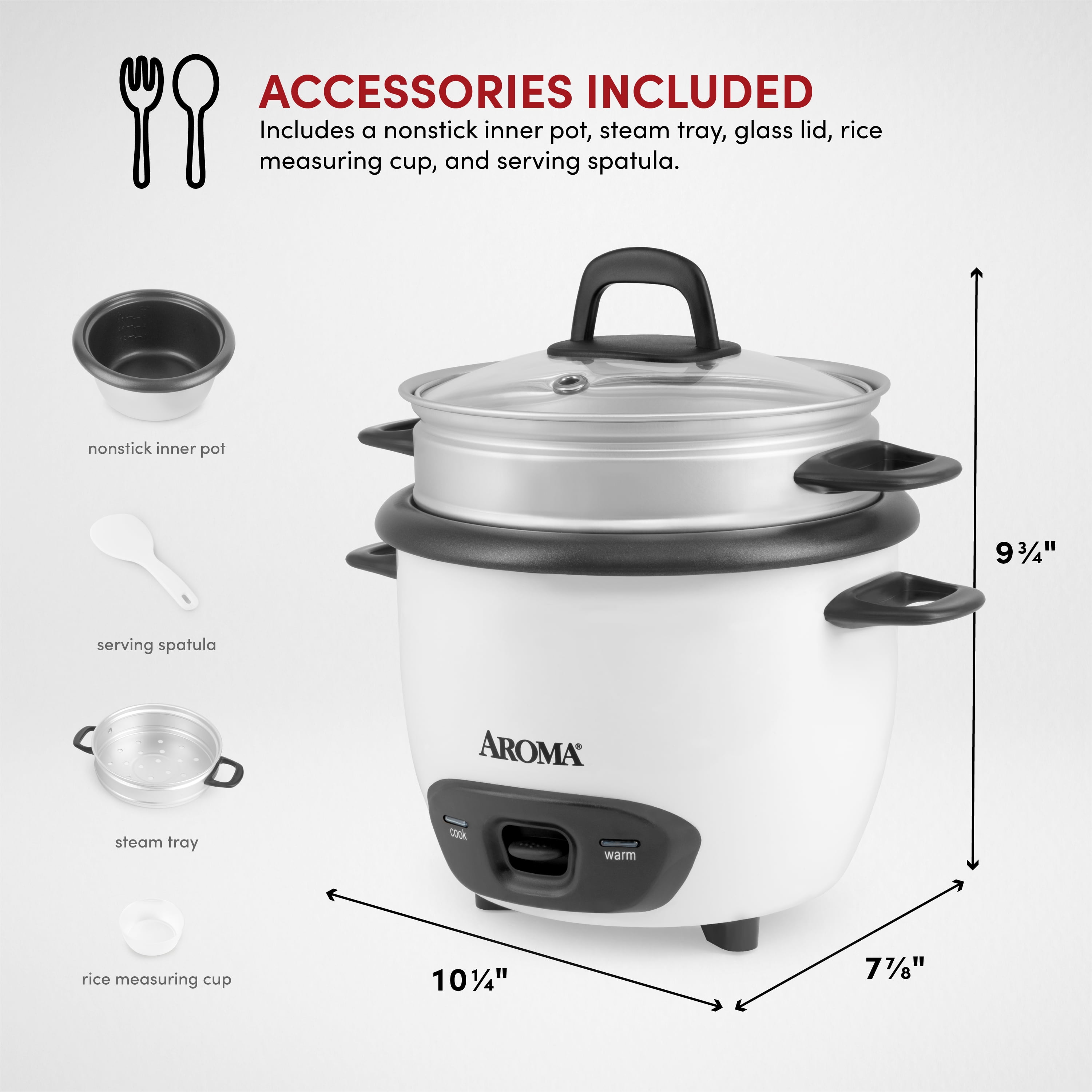 Aroma® 6-Cup (Cooked) / 1.5Qt. Rice & Grain Cooker, White, New, ARC-743-1NG  