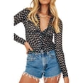 thumbnail image 2 of Qiylii Women's Shirt Wave Pattern Printed Lapel Long Sleeve Buttons Down Short Blouse Tops, 2 of 6