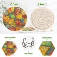 thumbnail image 4 of Yayeee 6 PCS Drink Coasters with Holder Set Woven Absorbent Round Tabletop Hot Pad, Retro Autumn Leaves, 4 of 7