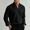 thumbnail image 2 of LEAVINGSUO Mens Dress Shirts Stand Collar Solid Color Casual Button Pocket Long Sleeve Shirt Black S, 2 of 6