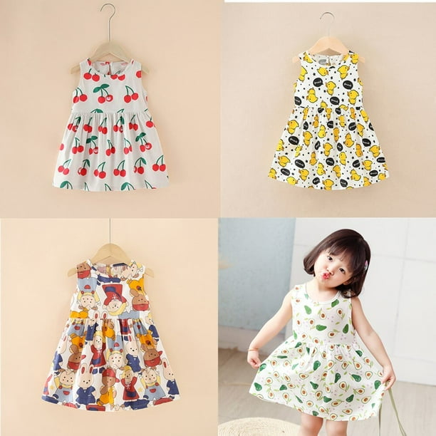 1-7 Years Baby Girls Sleeveless Flower Print Dresses Clothes Kids Summer Princess Dress Children Party Ball Pageant Dress Outfit4120 He Qiyong unisex