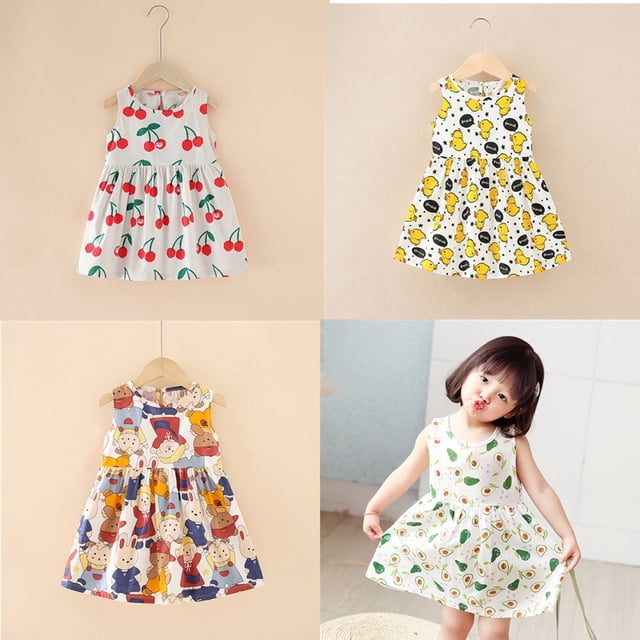 1-7 Years Baby Girls Sleeveless Flower Print Dresses Clothes Kids Summer Princess Dress Children Party Ball Pageant Dress Outfit16100 He Qiyong unisex